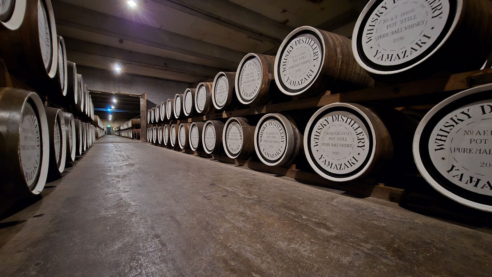 Barrels ageing at a Japanese whisky distillery